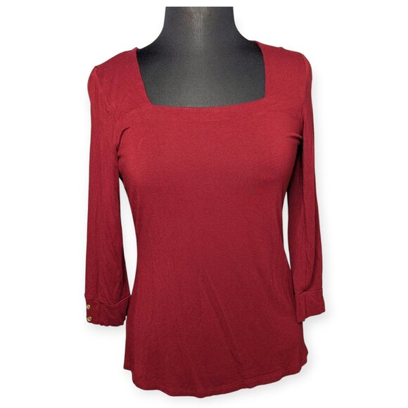 The Limited Maroon/Red Square Neckline 3/4 Sleeve Knit Pullover Top Size Medium - Picture 1 of 16